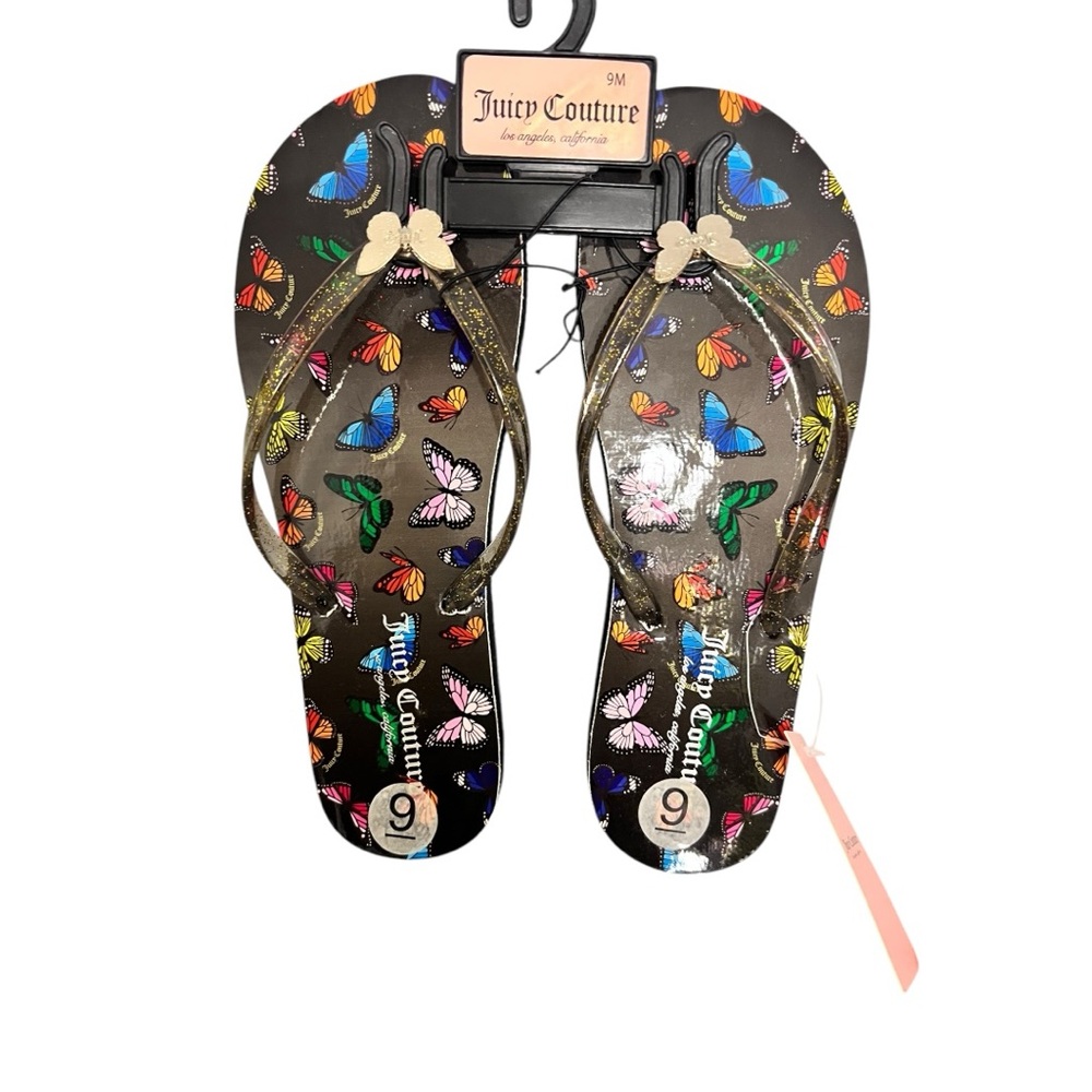Juicy Couture Women's Black Butterfly Flip Flops